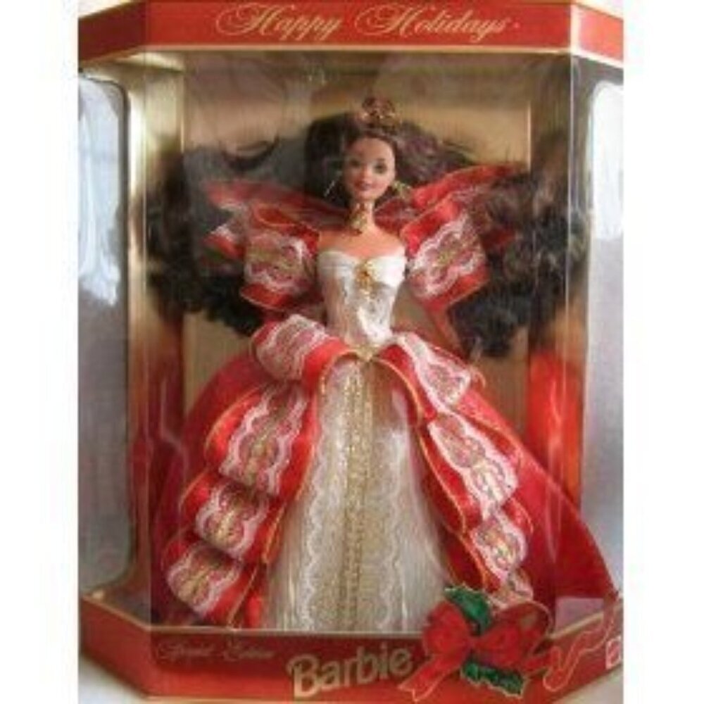 Vintage 1997 Special Edition Happy Holidays Barbie Green Eyes Brunette Doll NEW